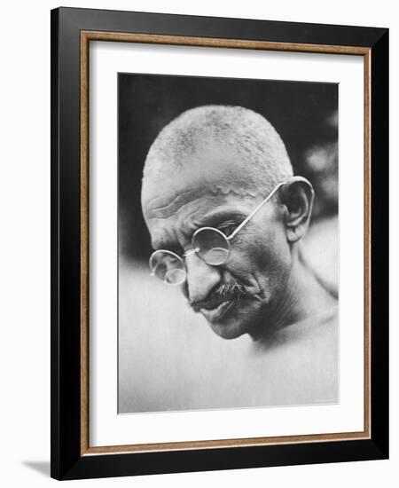 Portrait of Pacifist and Advocate of India's Independence from Great Britain, Mohandas Gandhi-null-Framed Premium Photographic Print