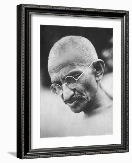 Portrait of Pacifist and Advocate of India's Independence from Great Britain, Mohandas Gandhi-null-Framed Premium Photographic Print