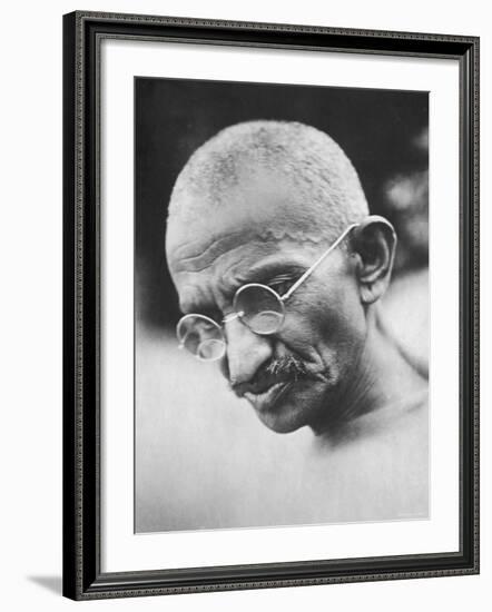 Portrait of Pacifist and Advocate of India's Independence from Great Britain, Mohandas Gandhi-null-Framed Premium Photographic Print