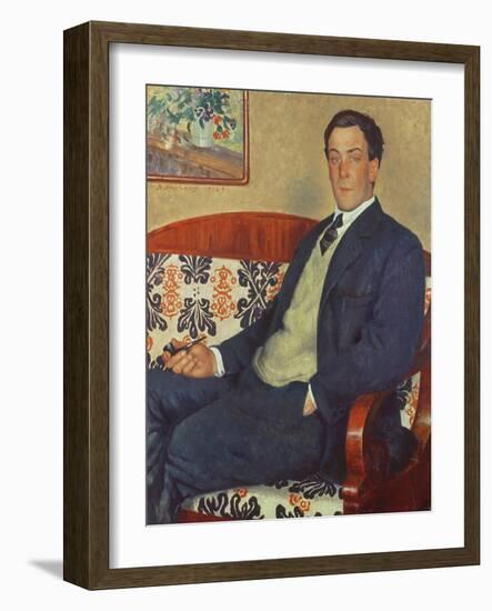 Portrait of Peter Kapitza (1894-1984) 1926 (Oil on Canvas)-Boris Mikhailovich Kustodiev-Framed Giclee Print