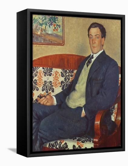 Portrait of Peter Kapitza (1894-1984) 1926 (Oil on Canvas)-Boris Mikhailovich Kustodiev-Framed Premier Image Canvas