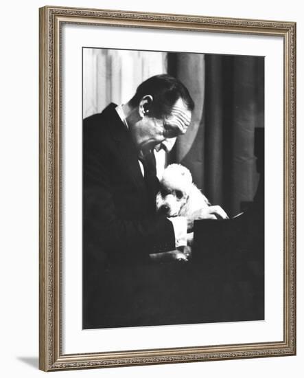 Portrait of Pianist Vladimir Horowitz at Piano with Poodle, Return to New York Concert Stage-Gjon Mili-Framed Premium Photographic Print