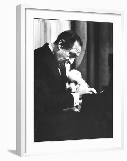 Portrait of Pianist Vladimir Horowitz at Piano with Poodle, Return to New York Concert Stage-Gjon Mili-Framed Premium Photographic Print