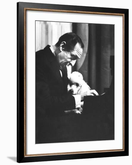 Portrait of Pianist Vladimir Horowitz at Piano with Poodle, Return to New York Concert Stage-Gjon Mili-Framed Premium Photographic Print