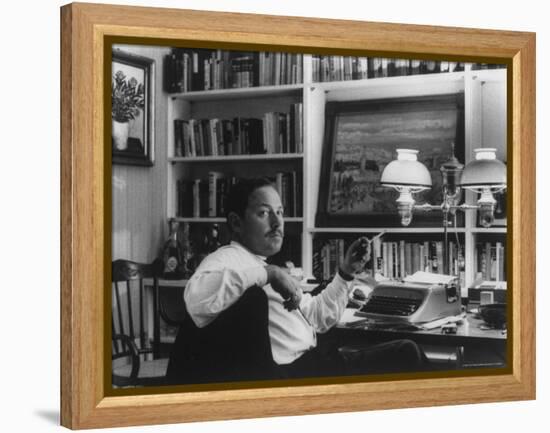 Portrait of Playwright Tennessee Williams Sitting at His Typewriter-Alfred Eisenstaedt-Framed Premier Image Canvas