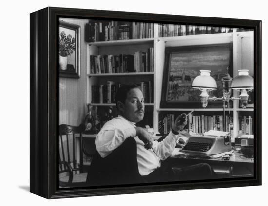 Portrait of Playwright Tennessee Williams Sitting at His Typewriter-Alfred Eisenstaedt-Framed Premier Image Canvas