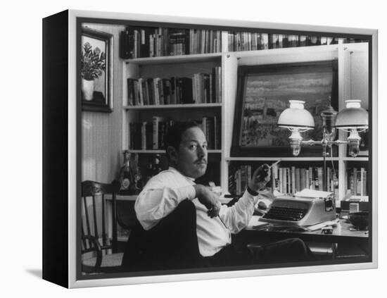 Portrait of Playwright Tennessee Williams Sitting at His Typewriter-Alfred Eisenstaedt-Framed Premier Image Canvas