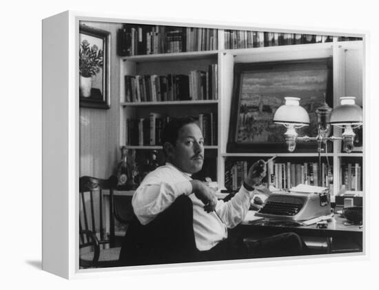 Portrait of Playwright Tennessee Williams Sitting at His Typewriter-Alfred Eisenstaedt-Framed Premier Image Canvas