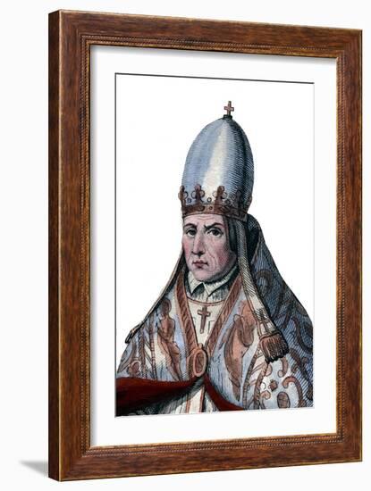 Portrait of Pope Sylvester II (or Silvester II) (c 938-1003)-French School-Framed Giclee Print