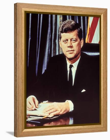 Portrait of President John F. Kennedy, from the TV Show, "JFK Assassination as It Happened"-Alfred Eisenstaedt-Framed Premier Image Canvas