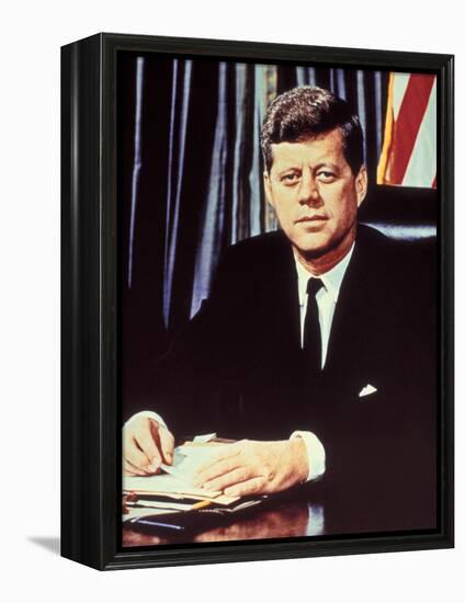 Portrait of President John F. Kennedy, from the TV Show, "JFK Assassination as It Happened"-Alfred Eisenstaedt-Framed Premier Image Canvas