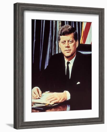 Portrait of President John F. Kennedy, from the TV Show, "JFK Assassination as It Happened"-Alfred Eisenstaedt-Framed Photographic Print