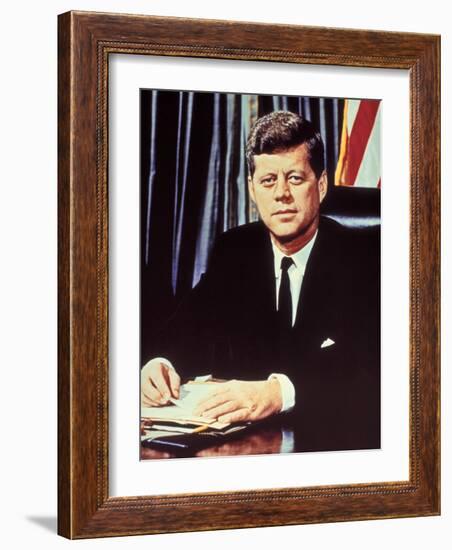 Portrait of President John F. Kennedy, from the TV Show, "JFK Assassination as It Happened"-Alfred Eisenstaedt-Framed Photographic Print