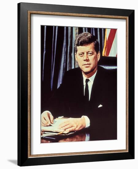 Portrait of President John F. Kennedy, from the TV Show, "JFK Assassination as It Happened"-Alfred Eisenstaedt-Framed Photographic Print