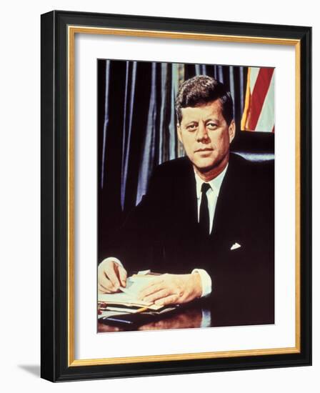 Portrait of President John F. Kennedy, from the TV Show, "JFK Assassination as It Happened"-Alfred Eisenstaedt-Framed Photographic Print