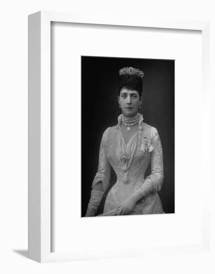 Portrait of Queen Alexandra of England, Wearing Crown, Diamond and Pearl Necklaces, White Gown-W. And D. Downey-Framed Photographic Print