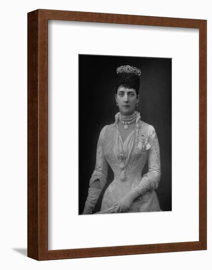 Portrait of Queen Alexandra of England, Wearing Crown, Diamond and Pearl Necklaces, White Gown-W. And D. Downey-Framed Photographic Print