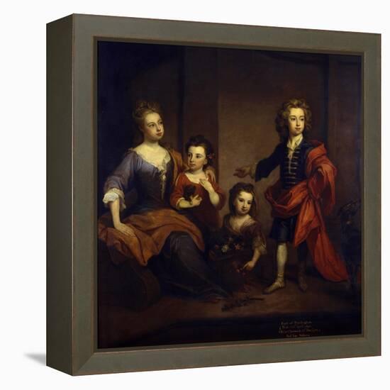 Portrait of Richard Boyle, 3rd Earl of Burlington, with His Three Sisters, Elizabeth, Juliana and…-Godfrey Kneller-Framed Premier Image Canvas