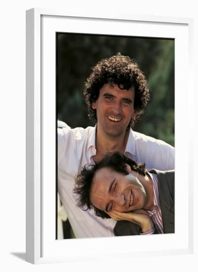 Portrait of Roberto Benigni and Massimo Troisi Smiling-null-Framed Photographic Print