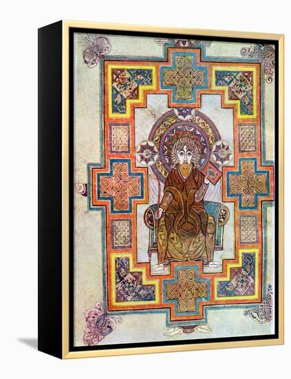 Portrait of Saint John from the Book of Kells, C800-null-Framed Premier Image Canvas