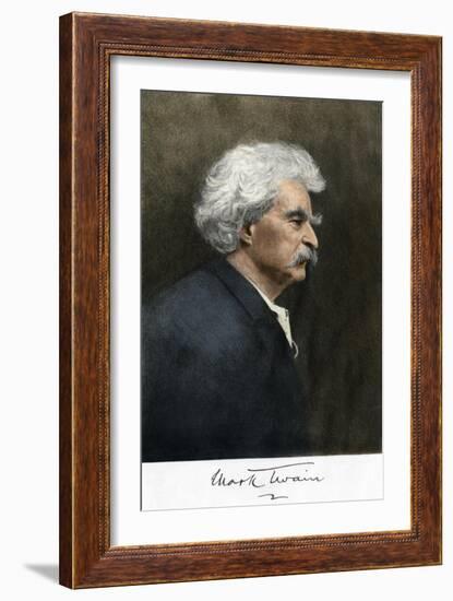 Portrait of Samuel Clemens, with His Mark Twain Autograph-null-Framed Giclee Print