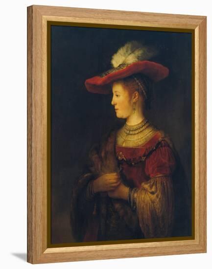 Portrait of Saskia Van Uylenburgh, the Artist's Wife, 1633/34-Rembrandt van Rijn-Framed Premier Image Canvas