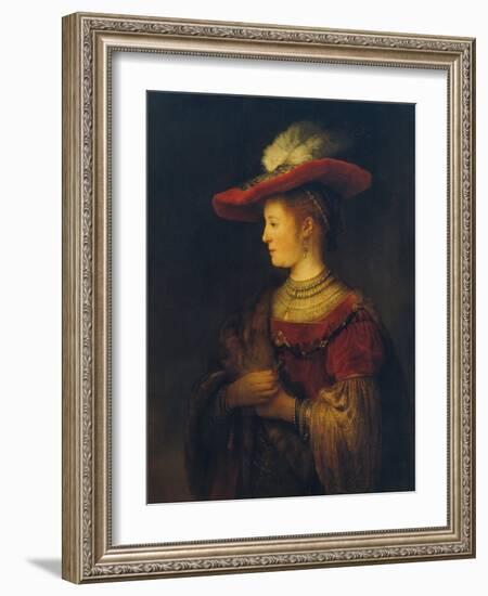 Portrait of Saskia Van Uylenburgh, the Artist's Wife, 1633/34-Rembrandt van Rijn-Framed Giclee Print