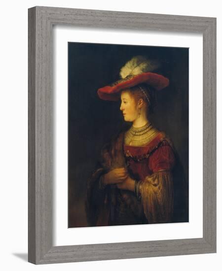 Portrait of Saskia Van Uylenburgh, the Artist's Wife, 1633/34-Rembrandt van Rijn-Framed Giclee Print