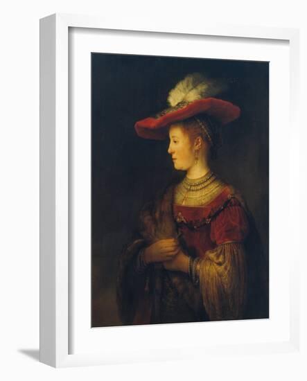 Portrait of Saskia Van Uylenburgh, the Artist's Wife, 1633/34-Rembrandt van Rijn-Framed Giclee Print