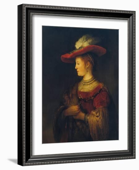 Portrait of Saskia Van Uylenburgh, the Artist's Wife, 1633/34-Rembrandt van Rijn-Framed Giclee Print