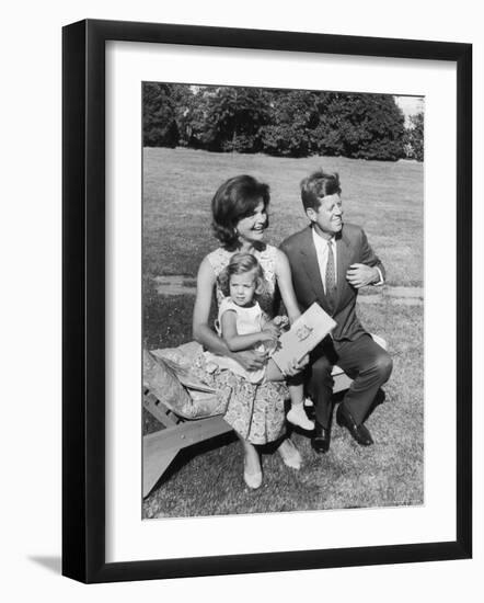 Portrait of Senator John F. Kennedy with Wife Jackie and Daughter Caroline Outside at Summer Home-Paul Schutzer-Framed Photographic Print