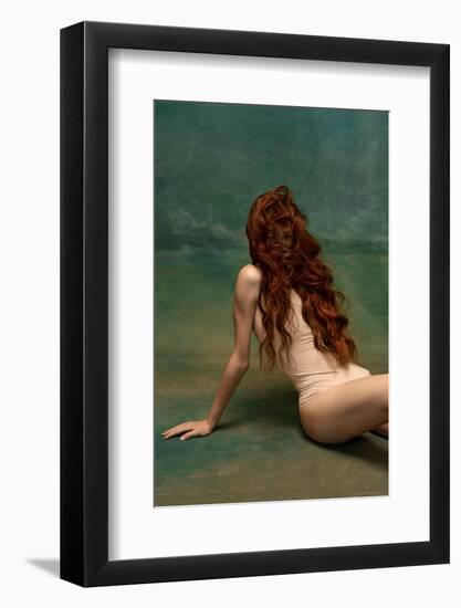 Portrait of Sensual Beautiful Redhead Girl with Long Curly Hair. Gorgeous Hair and Deep Green Eyes.-master1305-Framed Photographic Print