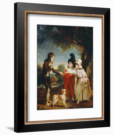 Portrait of Sir Francis Ford's Children Giving a Coin to a Beggar Boy-Sir William Beechey-Framed Giclee Print