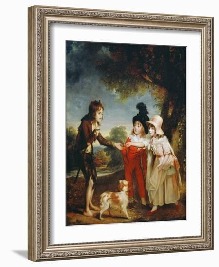 Portrait of Sir Francis Ford's Children Giving a Coin to a Beggar Boy-Sir William Beechey-Framed Giclee Print