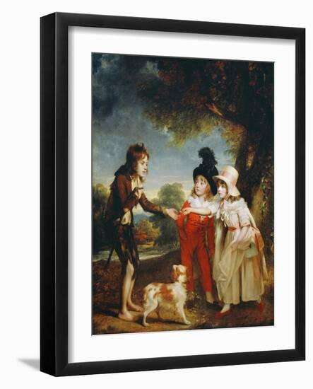 Portrait of Sir Francis Ford's Children Giving a Coin to a Beggar Boy-Sir William Beechey-Framed Giclee Print