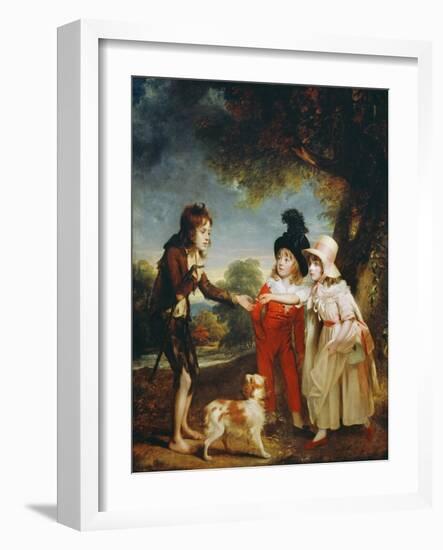 Portrait of Sir Francis Ford's Children Giving a Coin to a Beggar Boy-Sir William Beechey-Framed Giclee Print