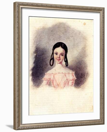 Portrait of Sofia Muravyova, Daughter of Decembrist Nikita Muravyov, 1833-1835-Nikolai Alexandrovich Bestuzhev-Framed Giclee Print