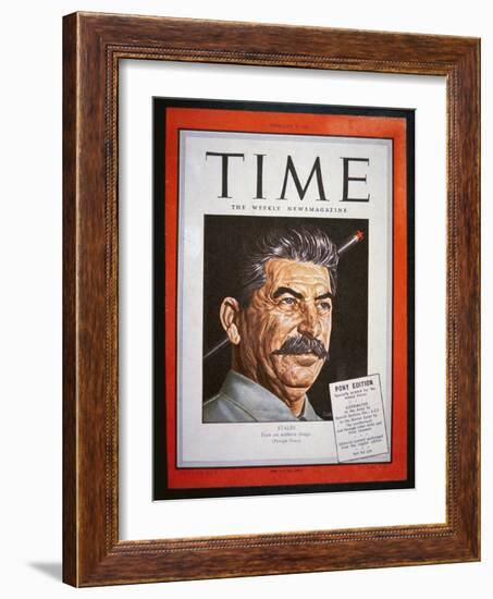 Portrait of Stalin on the Cover of 'Time' Magazine, 1945 (Colour Litho)-American-Framed Giclee Print