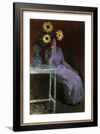 Portrait of Suzanne with Sunflowers-Claude Monet-Framed Art Print