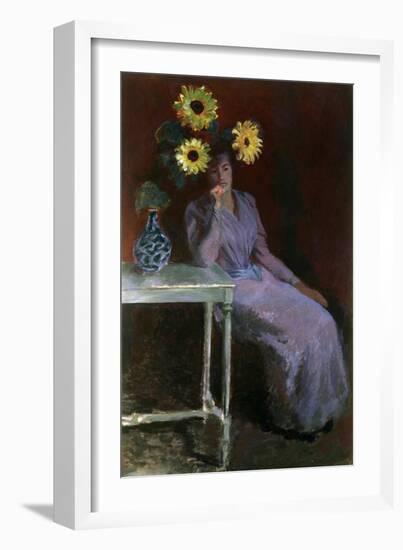 Portrait of Suzanne with Sunflowers-Claude Monet-Framed Art Print