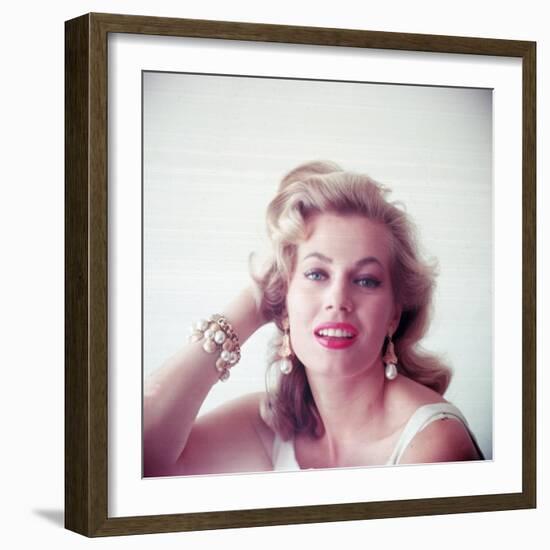 Portrait of Swedish-Born Actress Anita Ekberg with Ornate Bracelet and Earrings-Allan Grant-Framed Premium Photographic Print