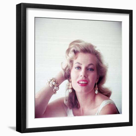 Portrait of Swedish-Born Actress Anita Ekberg with Ornate Bracelet and Earrings-Allan Grant-Framed Premium Photographic Print