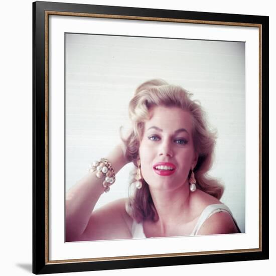 Portrait of Swedish-Born Actress Anita Ekberg with Ornate Bracelet and Earrings-Allan Grant-Framed Premium Photographic Print