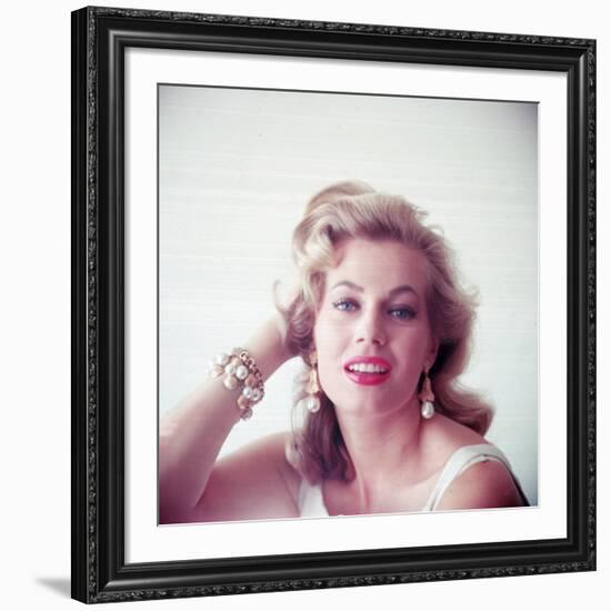 Portrait of Swedish-Born Actress Anita Ekberg with Ornate Bracelet and Earrings-Allan Grant-Framed Premium Photographic Print