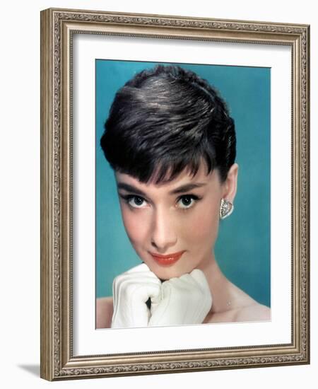 Portrait of the American Actress Audrey Hepburn, Photo for Promotion of Film Sabrina, 1954-null-Framed Photo