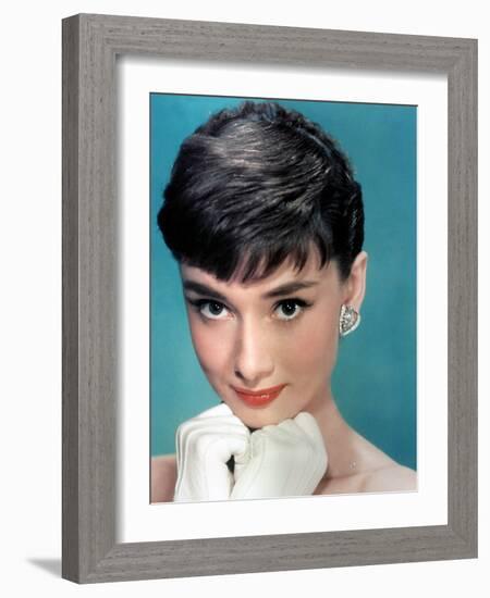 Portrait of the American Actress Audrey Hepburn, Photo for Promotion of Film Sabrina, 1954-null-Framed Photo