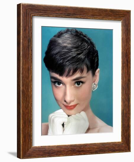 Portrait of the American Actress Audrey Hepburn, Photo for Promotion of Film Sabrina, 1954-null-Framed Photo