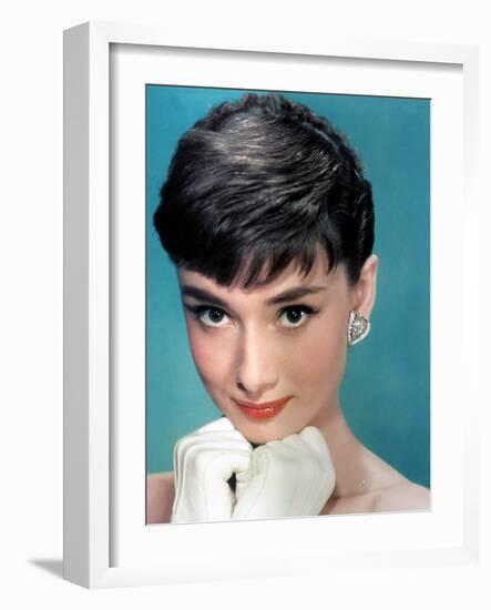 Portrait of the American Actress Audrey Hepburn, Photo for Promotion of Film Sabrina, 1954-null-Framed Photo