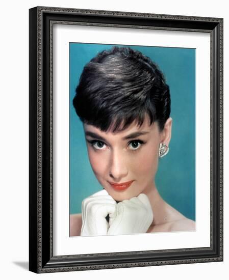 Portrait of the American Actress Audrey Hepburn, Photo for Promotion of Film Sabrina, 1954-null-Framed Photo