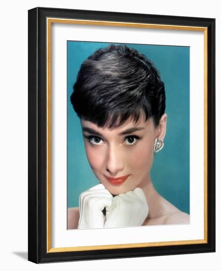 Portrait of the American Actress Audrey Hepburn, Photo for Promotion of Film Sabrina, 1954-null-Framed Photo